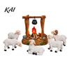 Holiday Tabletop Display Christmas Nativity Scene Set with LED Lighted Campfire, Resin Manger Stable Figurine, Miniature Wooden Look Hut & Sheep