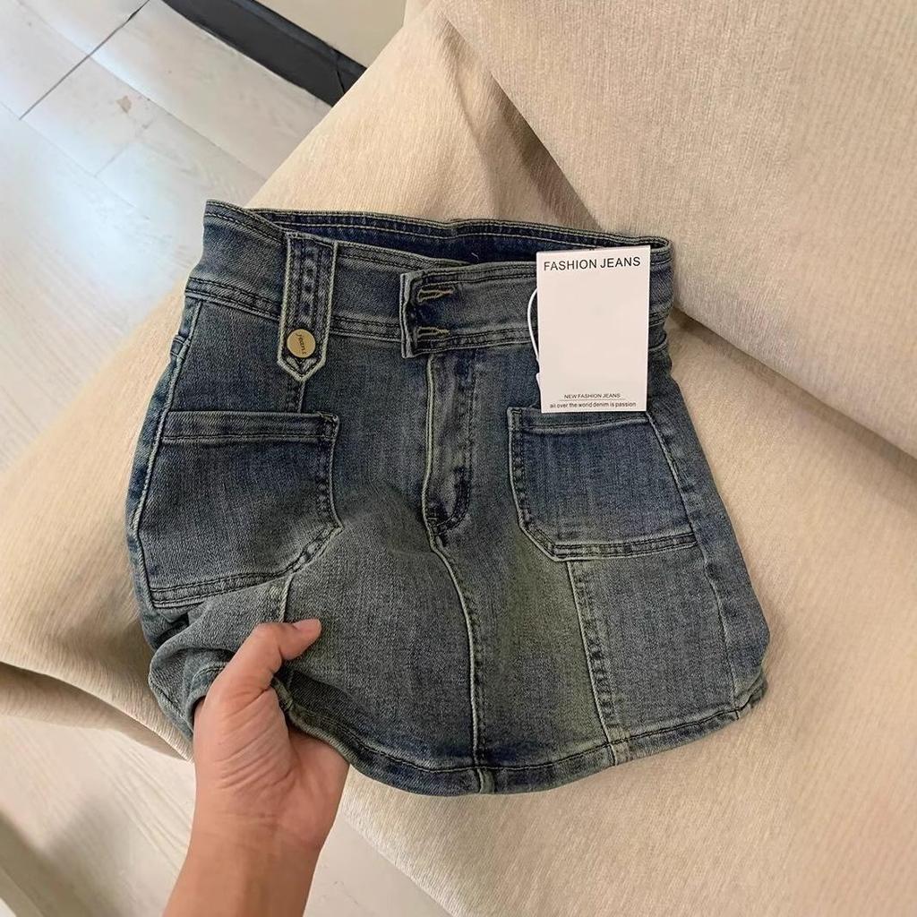 2025 Vintage High Waist Denim Mini Skirt for Women, Plus Size, Slimming, Anti-Exposure, Bodycon Workwear for Summer