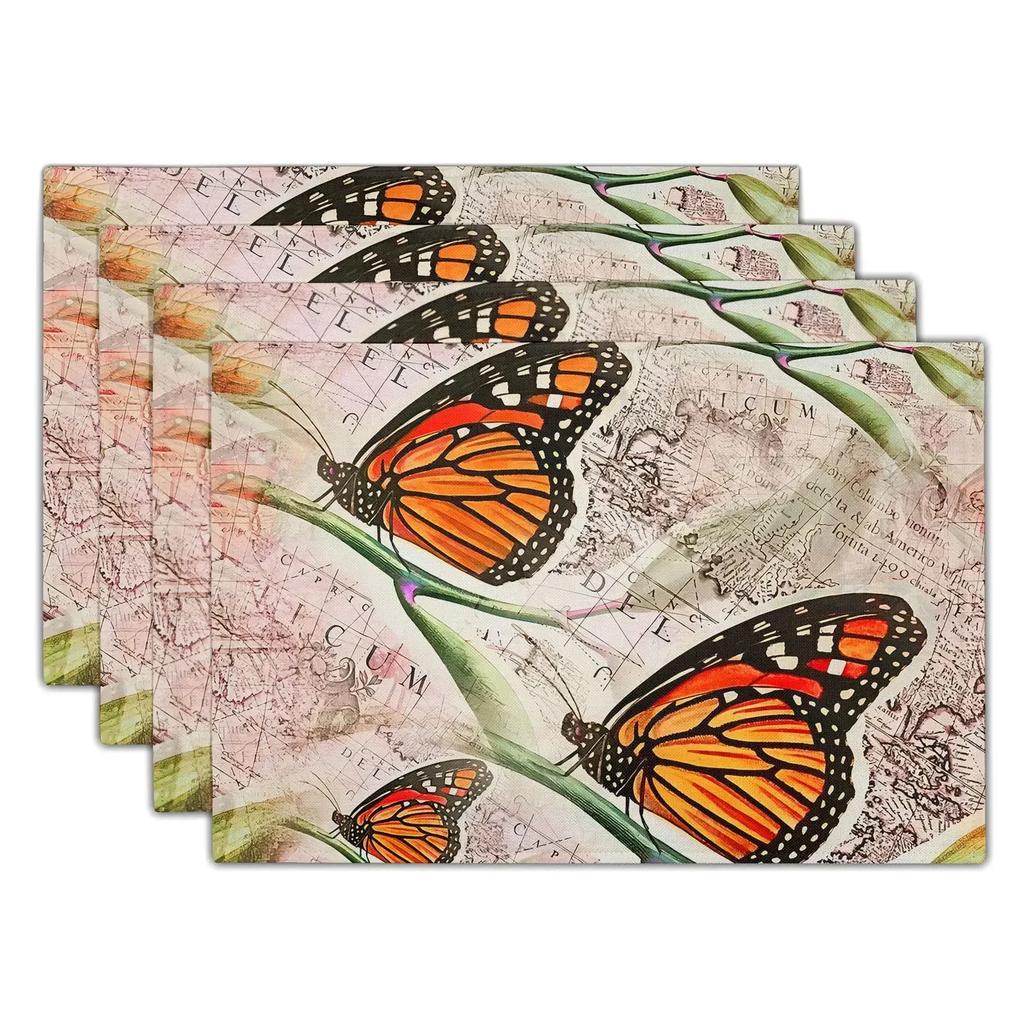 1PC Flowers Butterfly Table Pad Entomology Watercolor Table Mats Rectangle Durable Placemat Heat Insulation Burlap Kitchen Mat