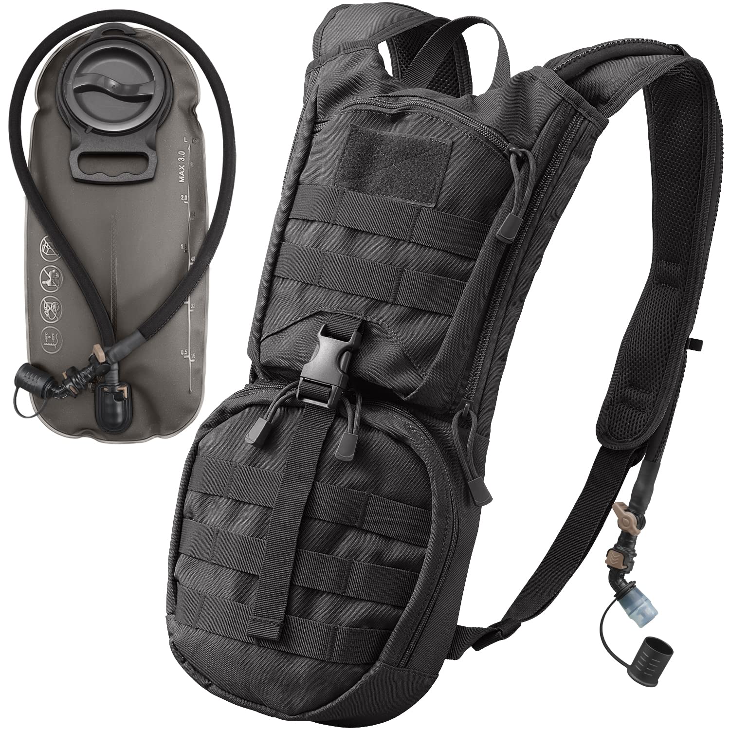 

KAMUI Hydration Bag Capacity Military Rucksack Water Supply Backpack Perfect for Trail Survival [Large 3L] - Running, Hiking, Cycling, Biking, чёрный