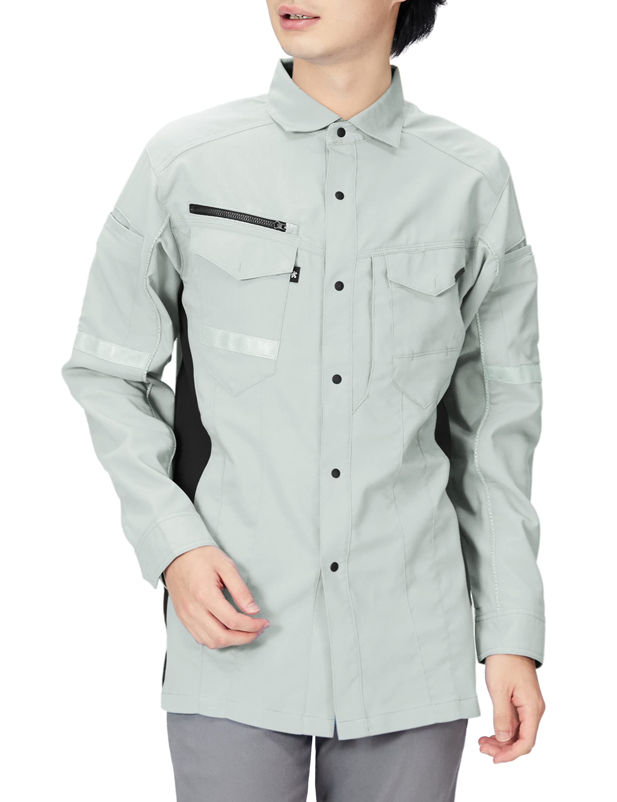 

COCOS Nobuoka A-7078 Эластичная рубашка с длинным рукавом, серебристая, размер 5L