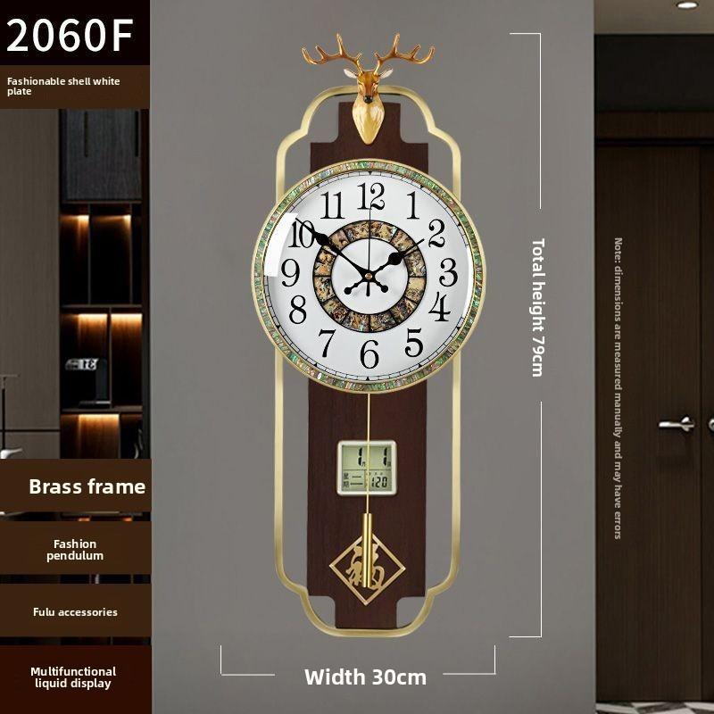 Wall Clock New Chinese Brass Living Room Home Solid Wood Luxury Chinese Style Silent High-end Watches Home Decoration