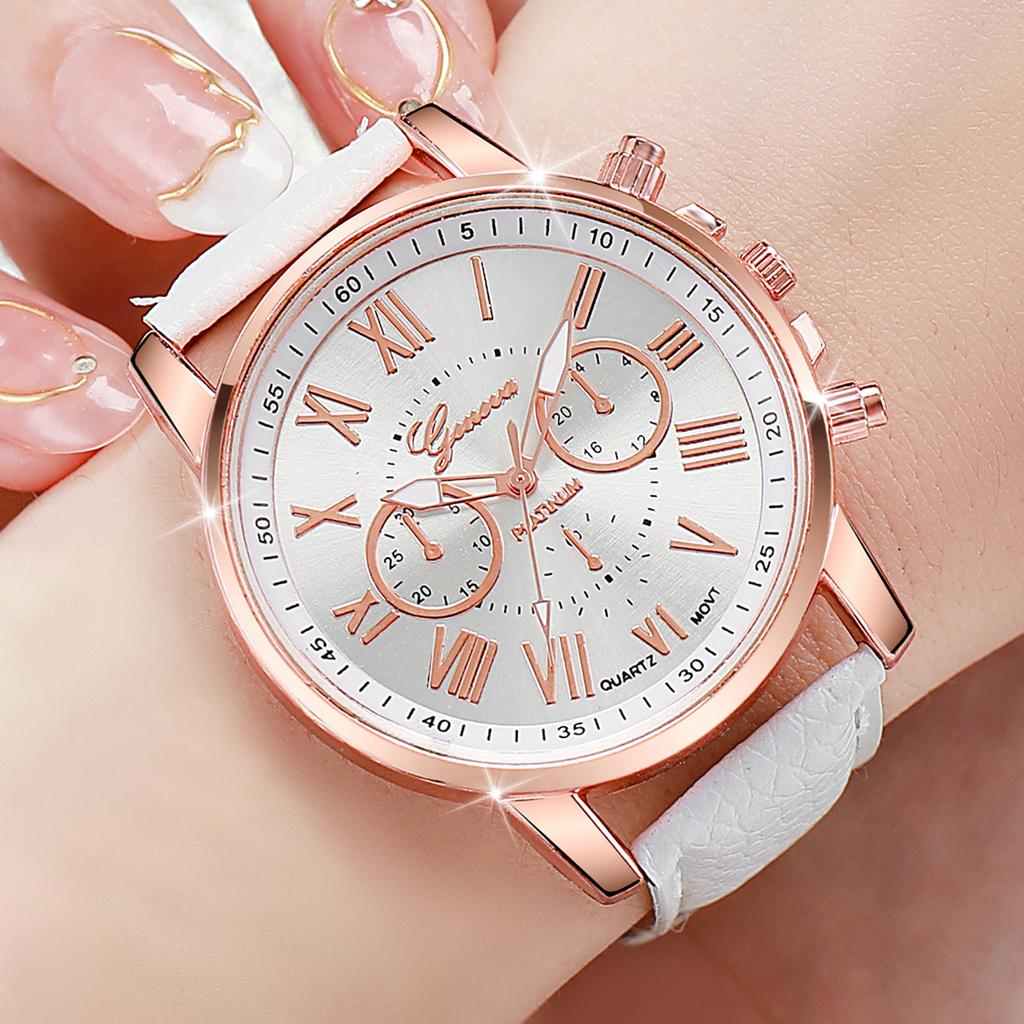 6PCs/Set Fashion Women's Watch Korean Edition Roman Dial Multi Color Roman Dial Quartz Watch Set