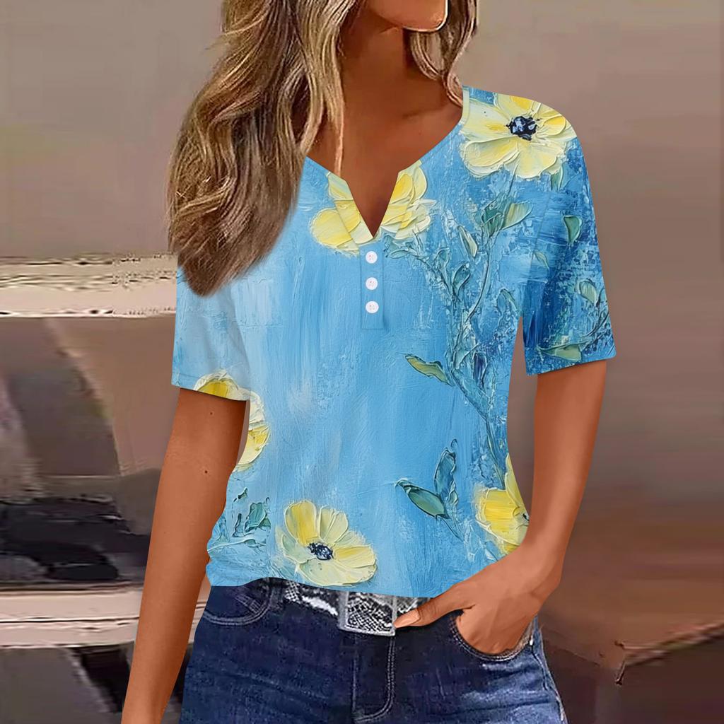 Maglietta da Donna Stampa Bottoni Manica Corta Quotidiano Weekend Moda Basic Scollo a V Regolare Top