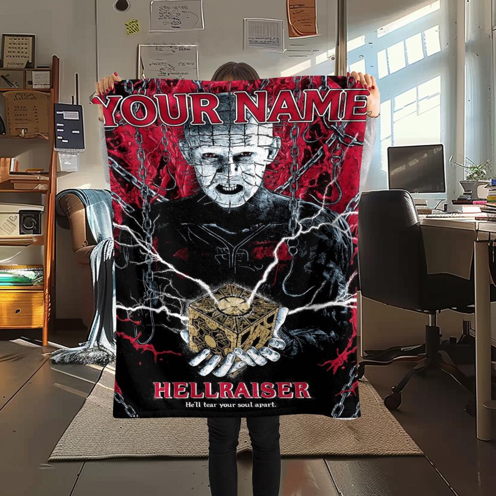 1PC Custom Name Hellraiser Patterned Flannel Blanket Suitable For All Seasons for Home Decor Warmth and Comfort Gifts Holiday Present