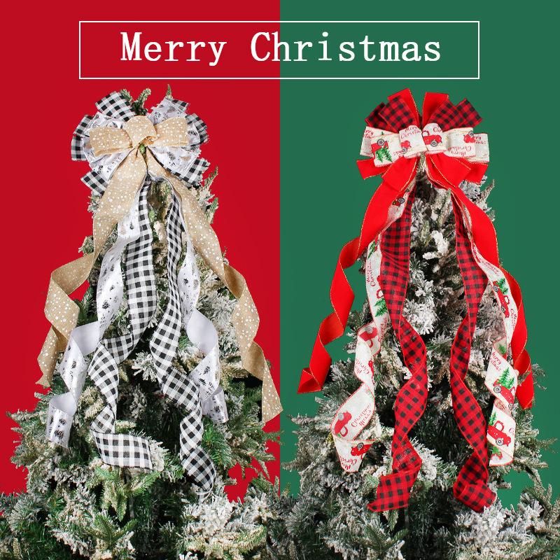 Christmas Trolley Print Bow Diy Ribbon Festive Christmas Tree Top Dress Up Props