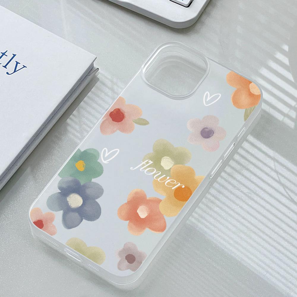 Mobile Phone Cases for iPhone 11 13 15 Pro Max 12 14 Pro Max Case iPhone 16 15 Plus 13 Pro 12 Frosted Texture Painted Cartoon Flowers