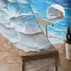 Coastal Ocean Waves Beach Blue Wave Gradient Sheer Curtains for Kids Bedroom Living Room Voile Window Curtains Tulle Drapes