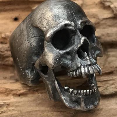 Vintage Herren Gothic Schwarz Farbe Edelstahl Totenkopf Ring Gehörnter Rock Biker Ringe Für Herren Punk Schmuck Größe 7 -14