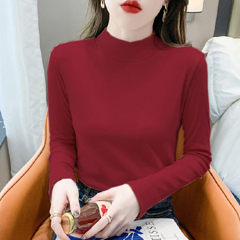 

Pure Cotton Plus-Size Stylish Half-High Collar Base Shirt, New Slim-Fit Women s T-Shirt for Fall and Winter 2025, Suitable for Layering Anchor Red 4XL