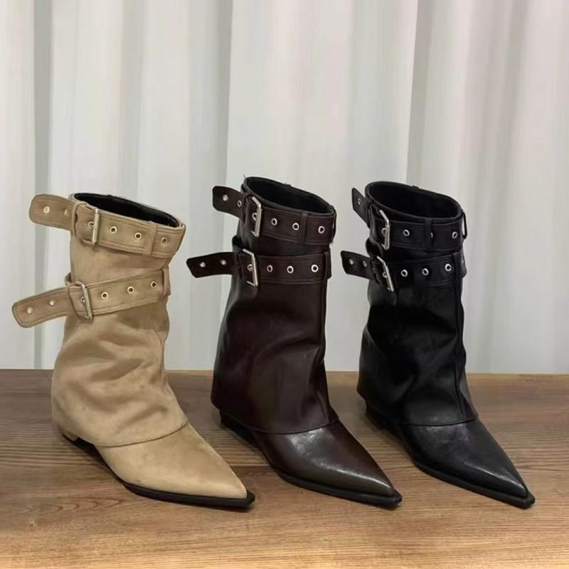 Pointed Toe Women's Winter Boots Designer Mid Heels Elegant Shoes  Pumps Fashion Boots New Trend Dress Gothic Ladies Boots