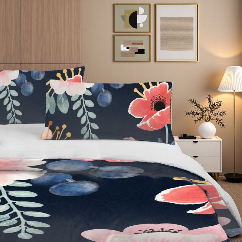3-Piece Bedding Pillowcase Quilt Cover Set Watercolor Style Floral Pattern 2D Digital Printing For Bedroom Dormitory Decoration