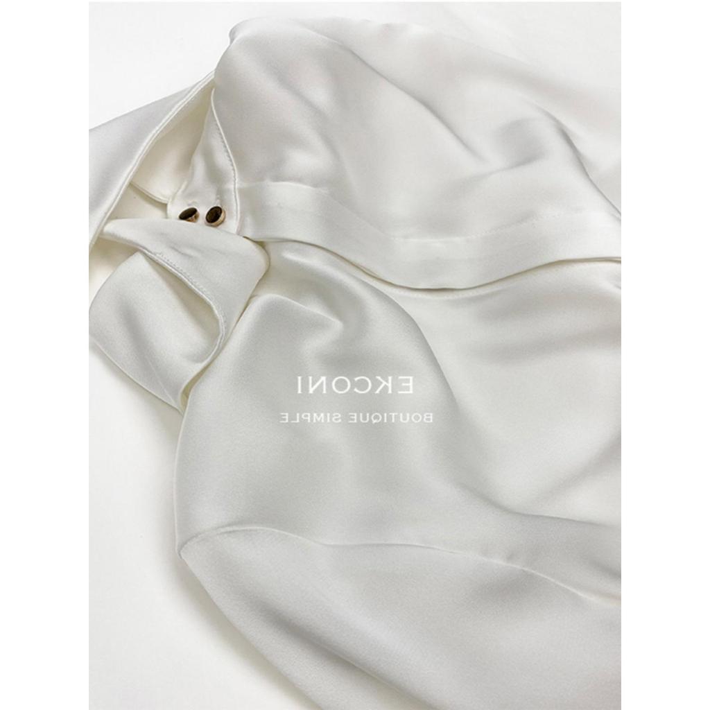 Women's High-End Satin Shirt with French Pointed Collar - Long Sleeve, Stylish Spring/Autumn Top