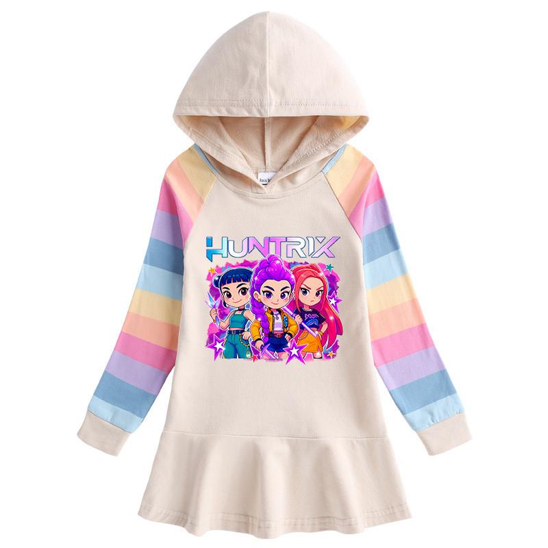 Girls Kpop Rumi Zoey Mira Hunters Printed Colorful Cute Hooded Dress