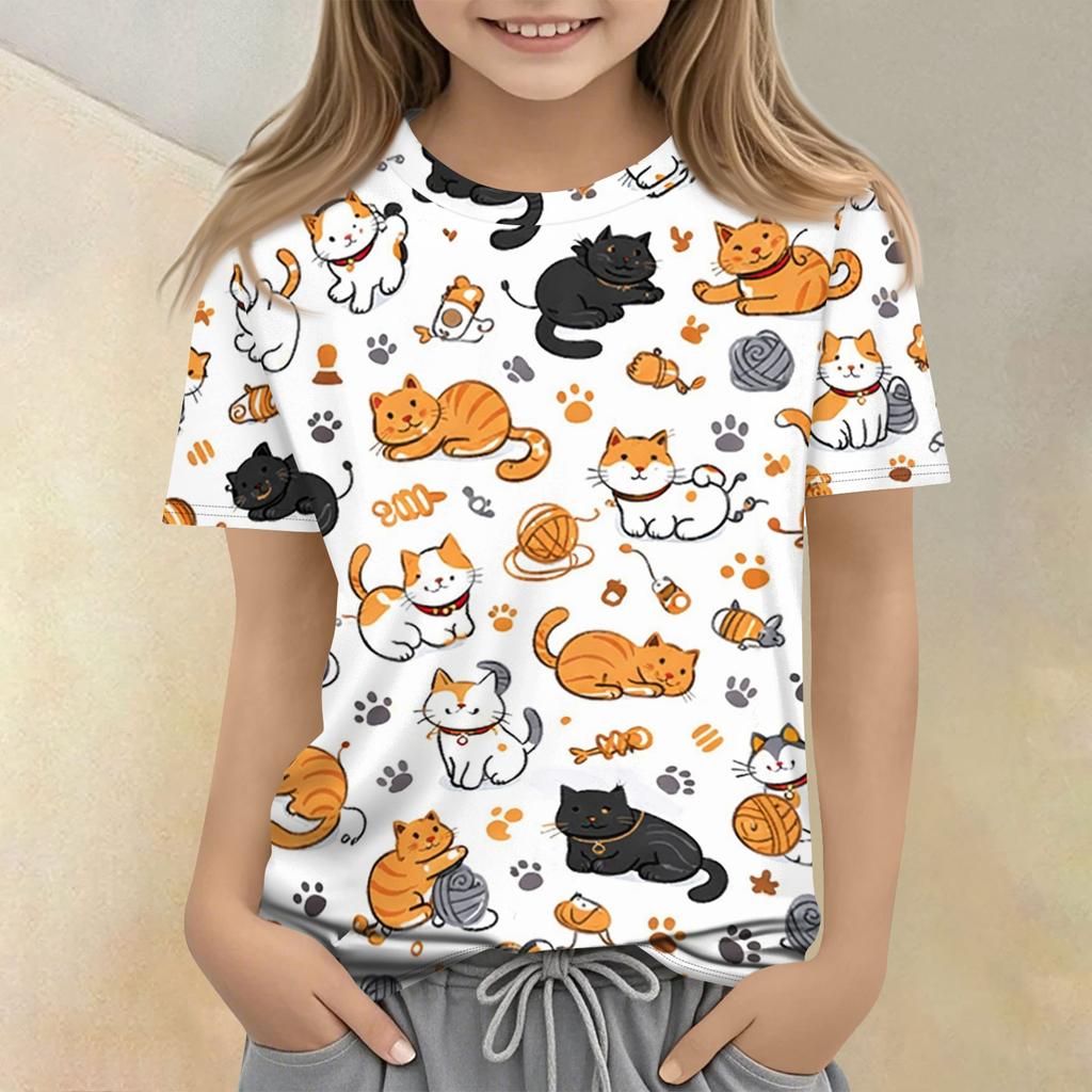 Children's Printed Round Neck Short Sleeved Casual T-shirt