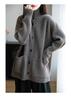 Autumn Winter 2025 Korean-Style Pure Wool Mid-Length Pocket Knit Cardigan for Women - Versatile, Thickened, Lazy Style Sweater Coat