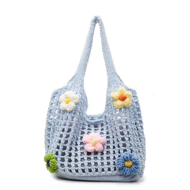 Cotton Woven Beach Bag With Floral Pattern For Summer Vacation And Daily Use