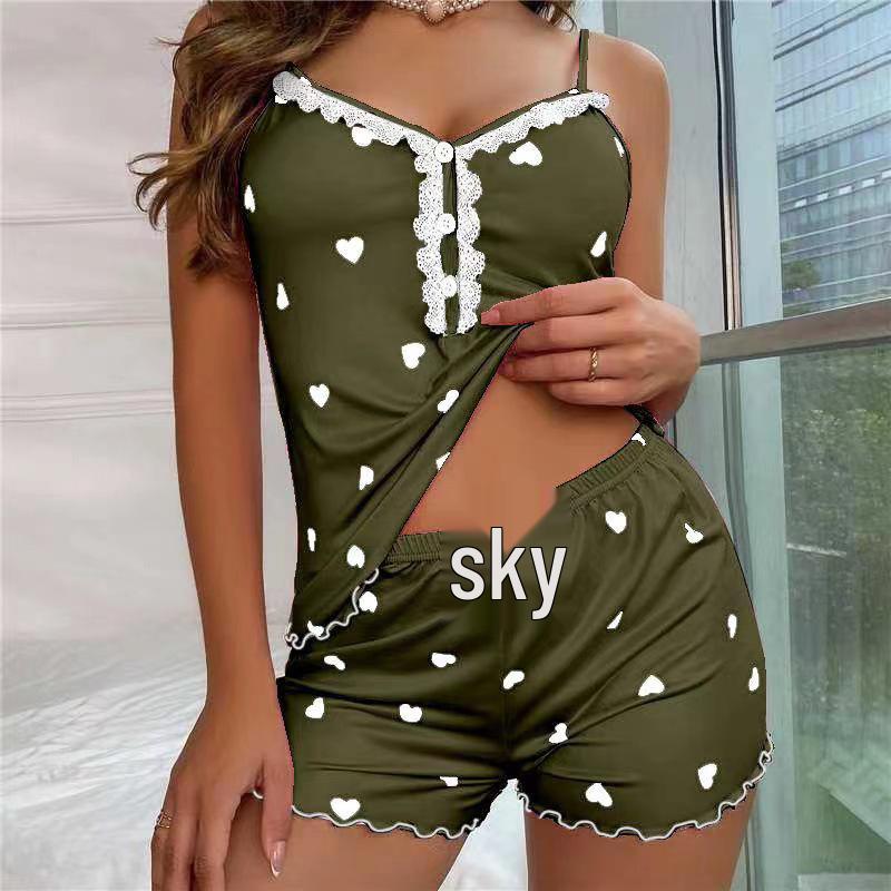 Stylový dámský pyžamový set s výstřihem do V - Pohodlná a sexy tílko s knoflíkovými šortkami