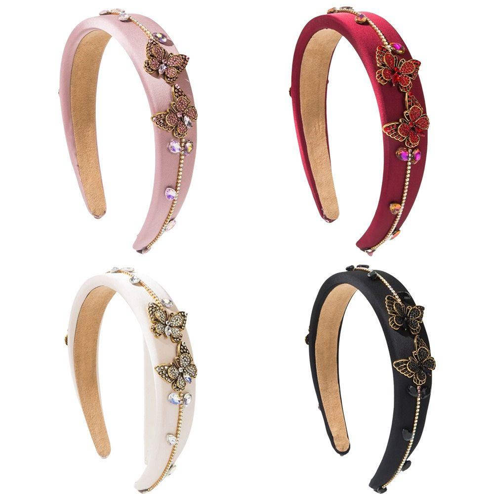 New Butterfly Rhinestone Baroque Headband Shiny Crystal Beads Court Style Hair Hoop Full Diamond Wide Hairbands Lady Headwear