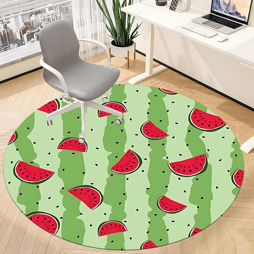 1pc Watermelon Slice Pattern Chair Carpet for Office, Round Polyester Mat, Indoor Decor for Office, Easycare Fabric, Washable Non-slip Area Carpet