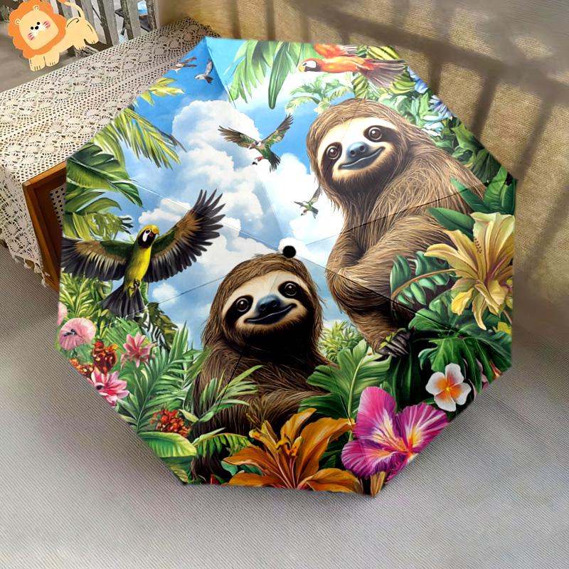 1 PC Automatic Folding Umbrella - Sloths Pattern, Portable & Foldable Design with 8 Ribs, Christmas Birthday Gifts