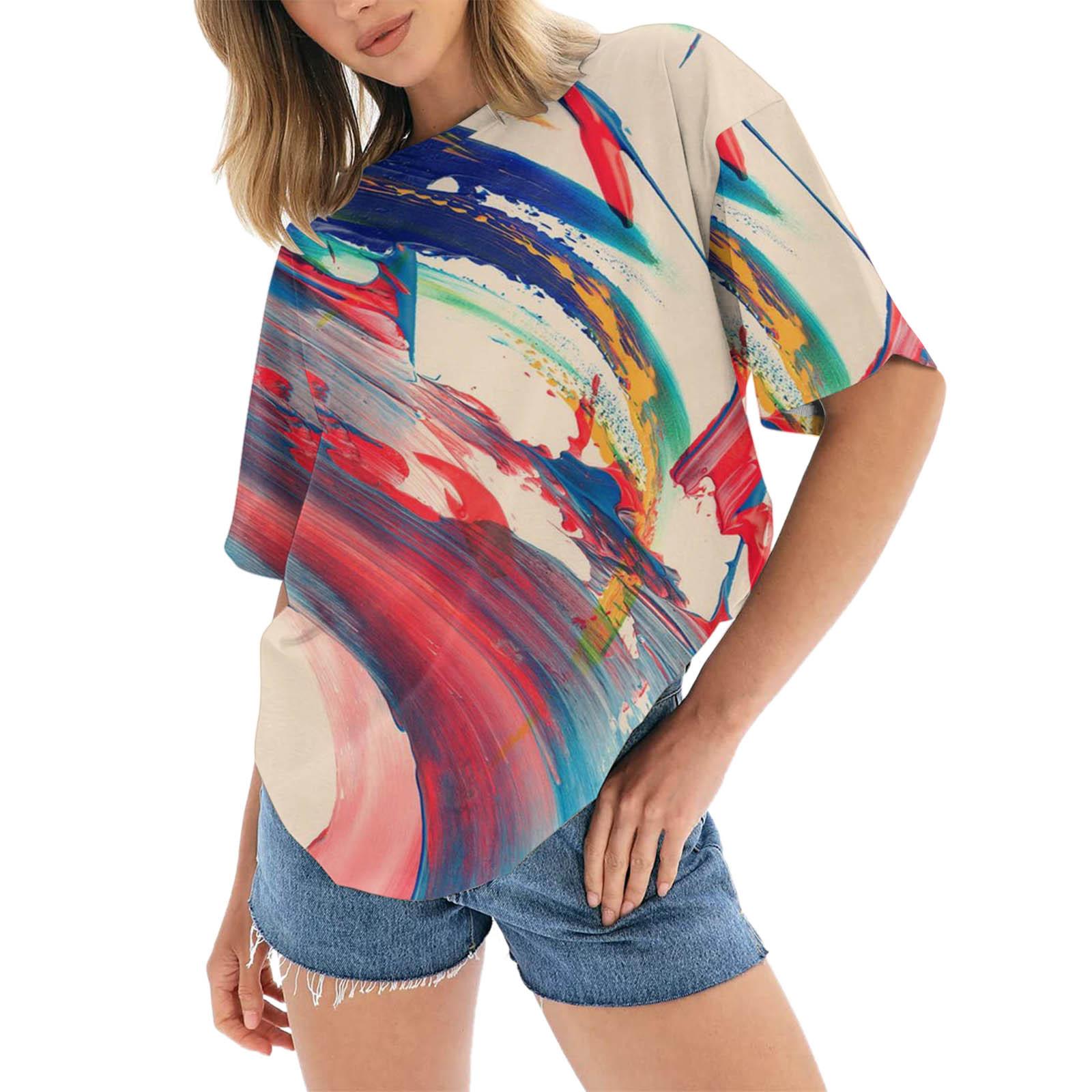 

IHUASU Женская футболка с принтом Женский модный повседневный топ с коротким рукавом XXL