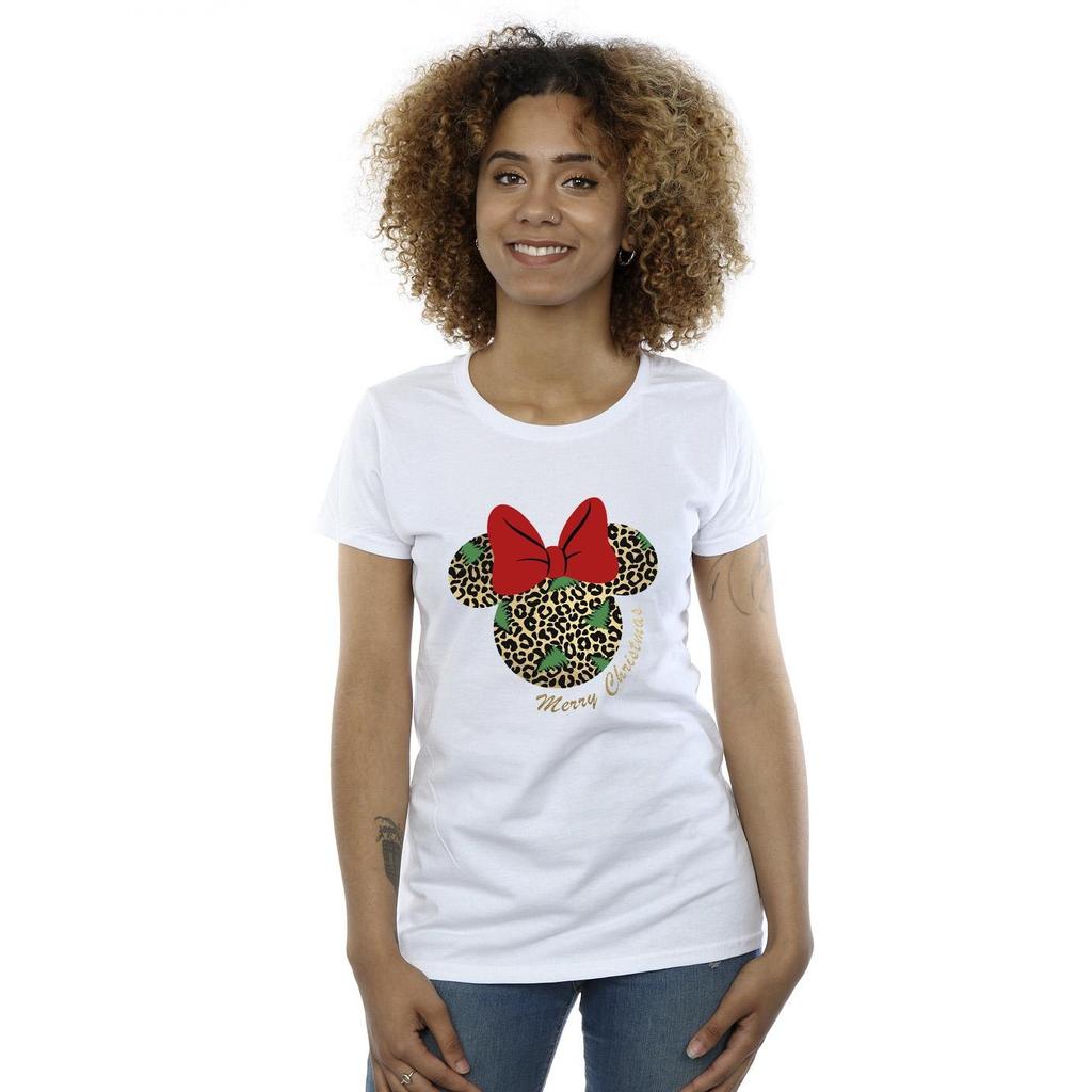 Disney Womens/Ladies Minnie Mouse Leopard Christmas Cotton T-Shirt