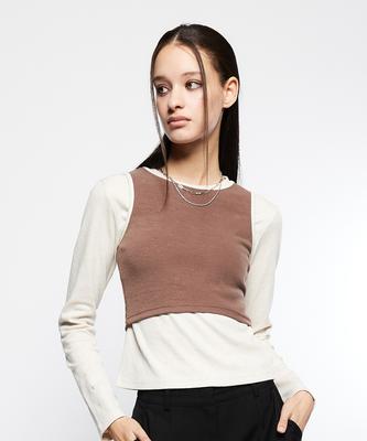 LARTIGENT L7 Slim Layered T-Shirt Set(Brown)