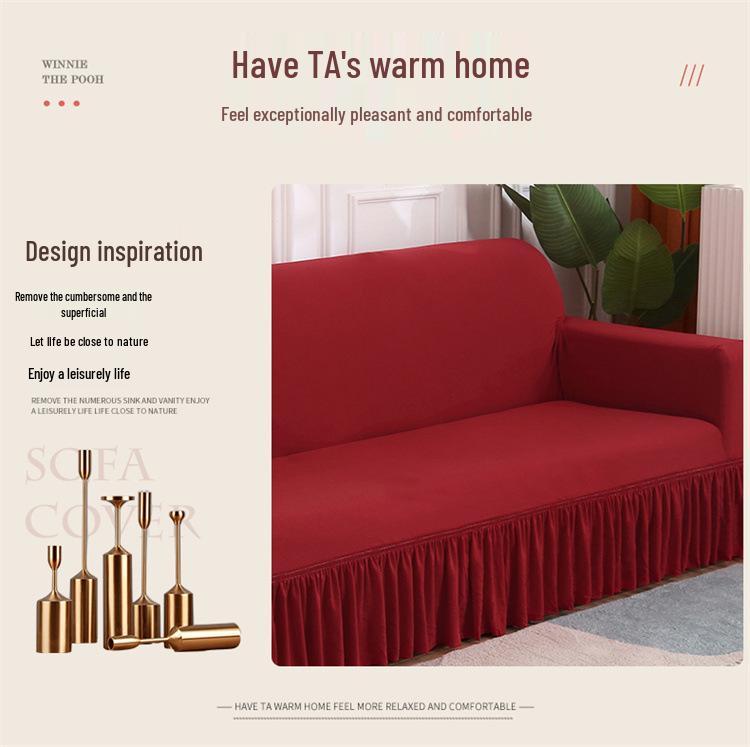 Elastic Hem Solid Color Sofa Cover - Simple Modern Design, All-Season Universal Fit