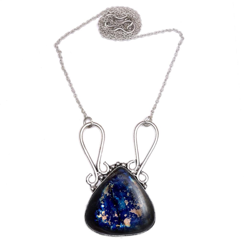 Labradorite Necklace Blue Silver Natural Beads  Gifted Pendant Cts