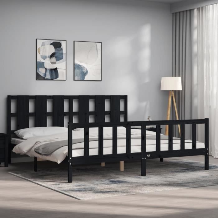VidaXL Bed Frame with Headboard Black 200x200 Cm Solid Wood 3192255