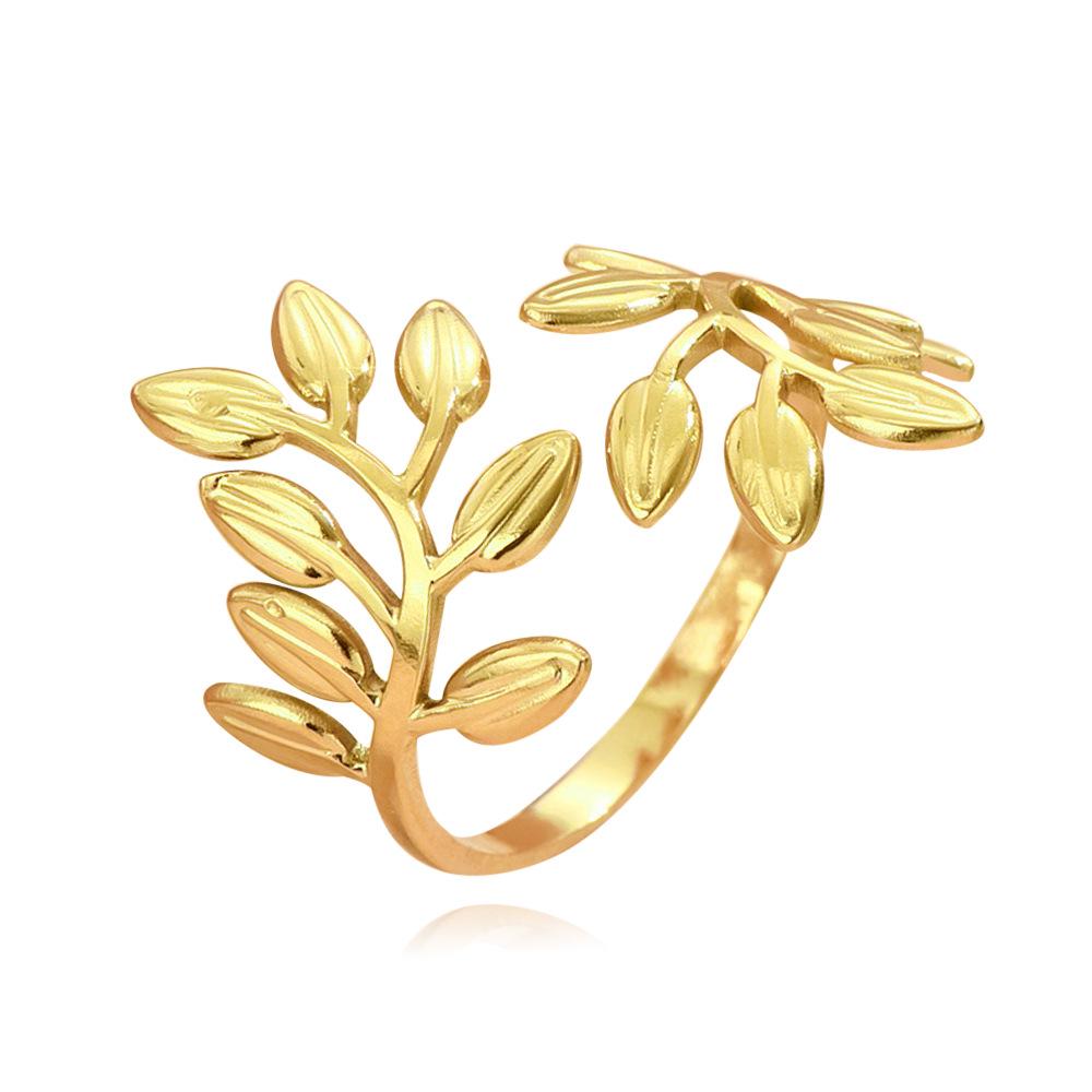 Elegant Gold Leaf Adjustable Stainless Steel Ring for Women - Durable, Fairy Forest Style