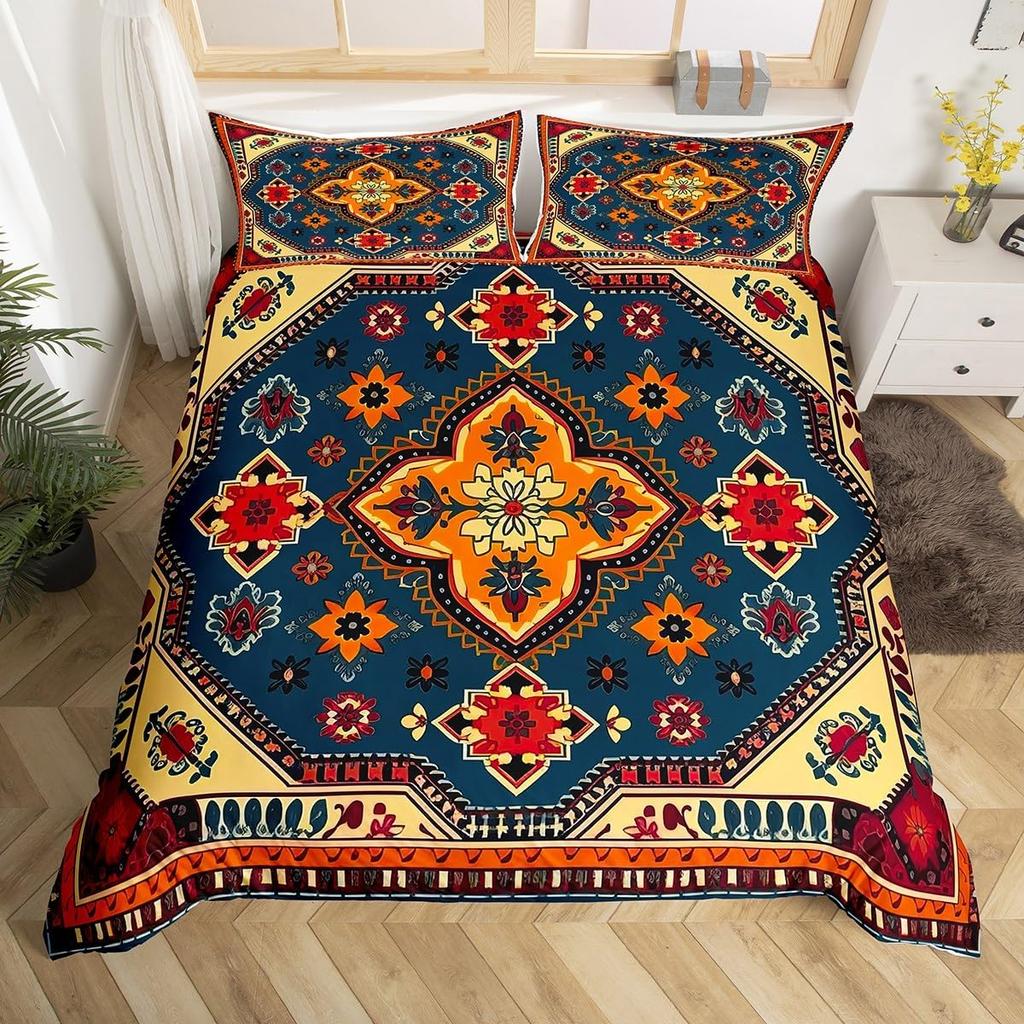 Vintage Blumen Abzeichen Bettbezug Queen King Size Mandala Bettwäsche Set Bohemian Paisley Tagesdecke Leichte Weiche 3-teiliges Set