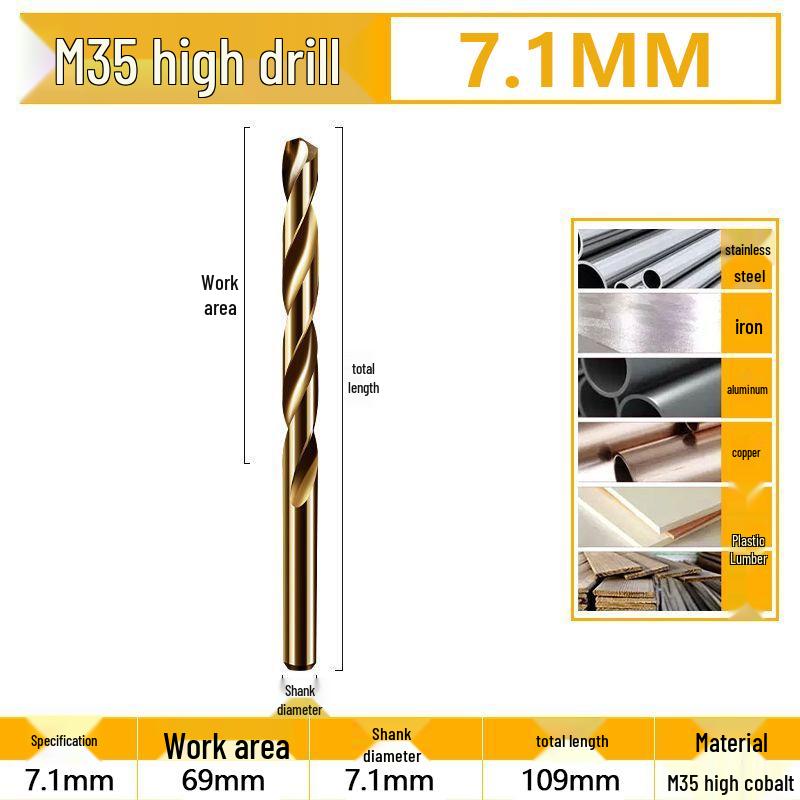 Burghiu elicoidal M35 Cobalt pentru tablă metalică din oțel inoxidabil de înaltă duritate.