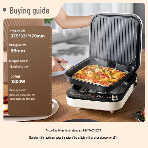 

Supor Electric Pancake & Griddle Maker - Adjustable, Double-Sided Heating with Deepened Grill, Detachable & Washable Parts.