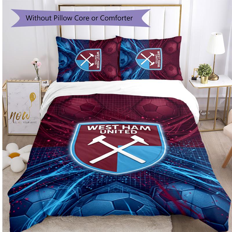 Set Lenzuola Stampato West Ham United Football 3 Pezzi, Comodo Set Copripiumino per Camera da Letto Amico della Pelle
