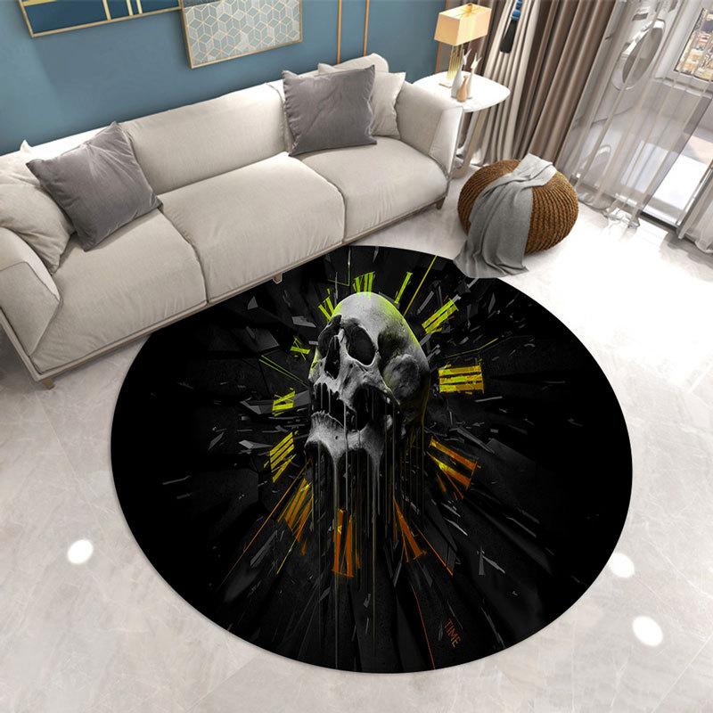 Gothic Horror Circular Carpet Skull Print Living Room Floor Mat E-sports Chair Sofa Side Anti Slip Mat Home Decoration