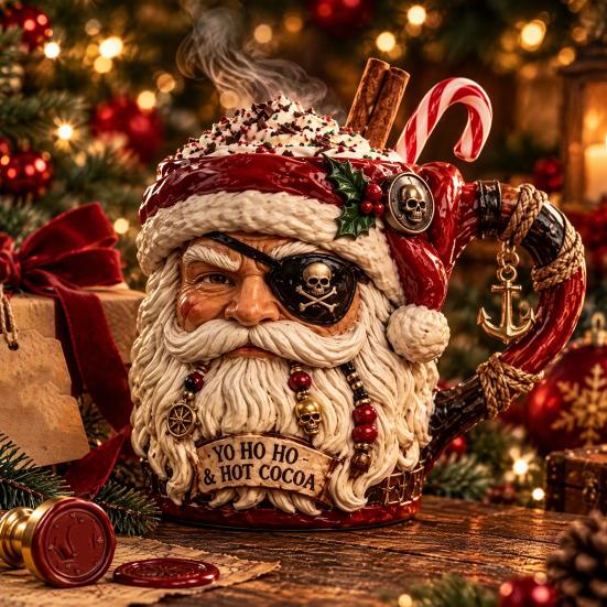 Decorative Cauldron Mug for Fans 3D Dark Christmas Santa Mug, Ugly Design Ceramic Coffee Cup with Gothic Horror Style Travel Handle, Novelty