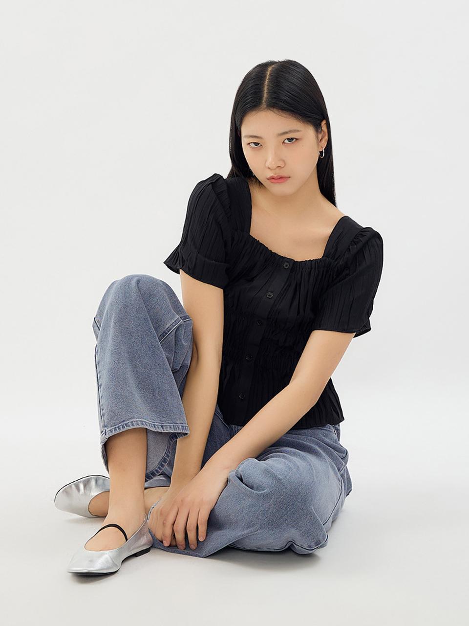 Sistina Square Neck Shirred Blouse_Awwblo21060 Blue/55