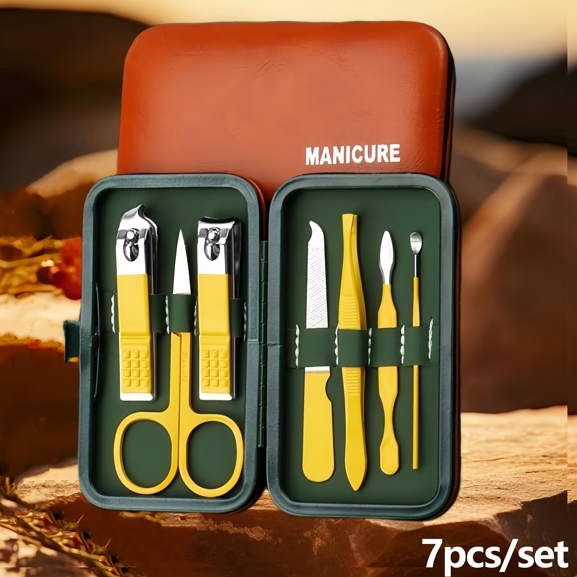 

7/10/13/19 шт. желтые кусачки для ногтей инструменты для ухода за руками и ногами в коробке из ПУ набор кусачек для ногтей