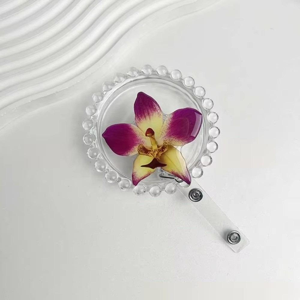 Orchid Design ID Card Badge Holder Clip Acrylic Resin Orchid ID Badge  For Women