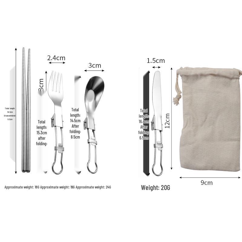 Portable Stainless Steel Camping Cutlery Set: Fork, Spoon, Chopsticks, Folding Yuanbao Spoon, Alloy Fork