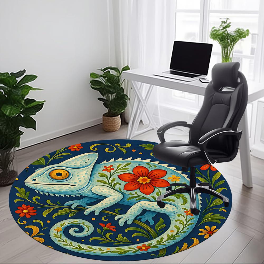 1pc Chameleon Flowers Office Round Area Rug, Indoor Mat Suitable For Office, Under Office Chairs Bedroom Living Room Home Decor, Room Deco 024