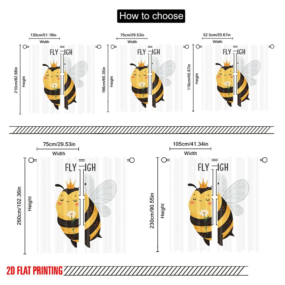 2pcs 2D flat printing Curtains Cute Bee Flower Flying Polyester Without Electricity Festive Wall Decor Perfect for Indoor