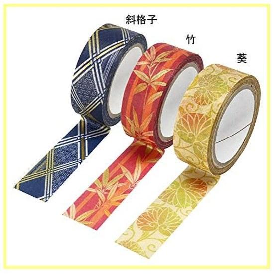 Kamiiuso Sansho Japan-made masking tape washi kimono beauty 3 rolls (Aoi Bamboo Diagonal Check) set width 15mm 7m roll GR-0522