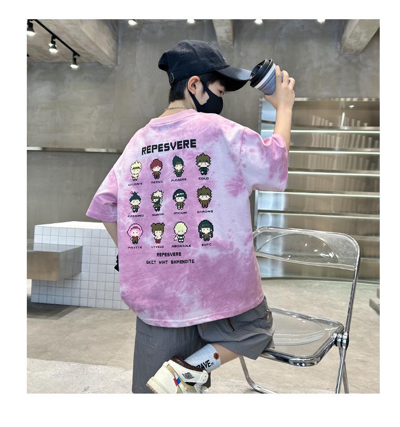 2025 Boys' Trendy Tie-Dye Cotton T-Shirt: Short-Sleeve, Breathable Summer Streetwear for Older Kids