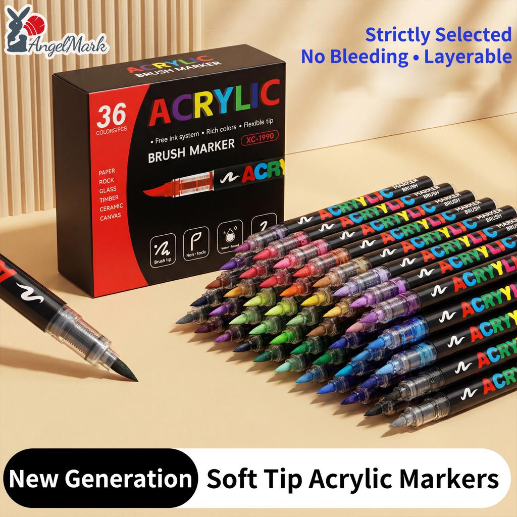 12/24/36/48 Color Acrylic Paint Pen Markers Brush Tip Paint Marker For Rock Painting Wood Canvas Stone Graffiti Gift DIY Craft