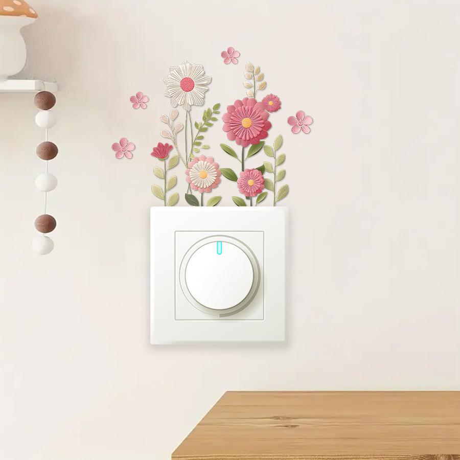 Embossed 3D Botanical Floral Switch Stickers, Light Luxury Self-Adhesive Outlet Covers for Bedroom Home Decor