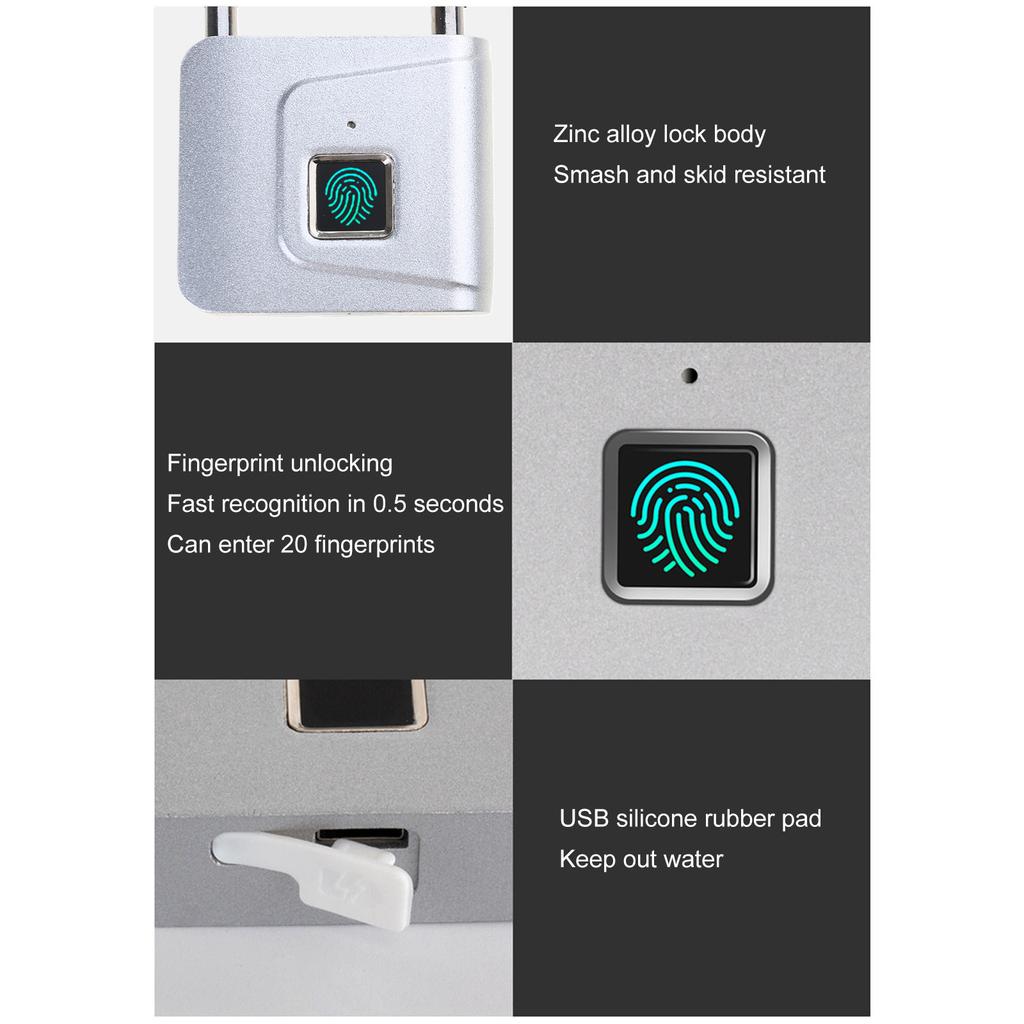 Metal Padlock Keyless Biometric Security Lock Keyless Fingerprint Security Lock 47x76mm for Gym Locker Fence & Gate