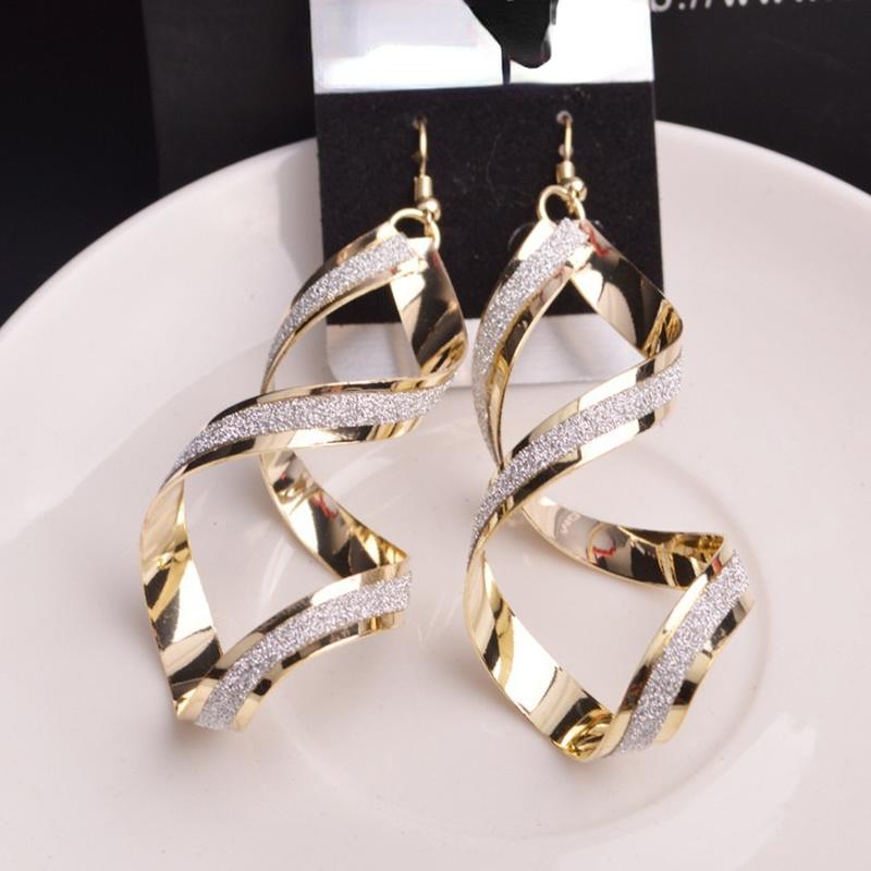 Fashion Punk Gold Silver Color Metal Spiral Earrings For Women Long Wave Dangle Drop Earings Statement Jewelry Oorbellen